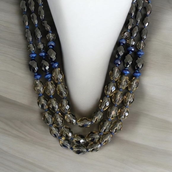 3 Tiered Hand Crafted Faceted Crystal Necklace - Picture 2 of 5